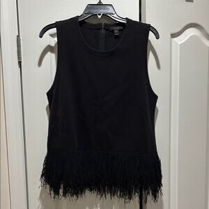 JCrew L Black Sleeveless Fringe Top cotton nylon euc dressy evening date